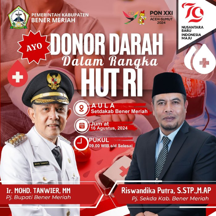 Besok, Pemkab Bener Meriah Akan Menggelar Donor Darah di Aula Kantor Bupati